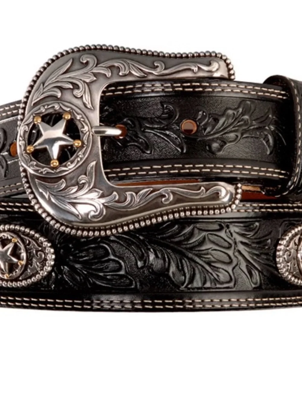 Black Justin Ranch Star Cowboy Western Belt For Men, Size 38 NEW